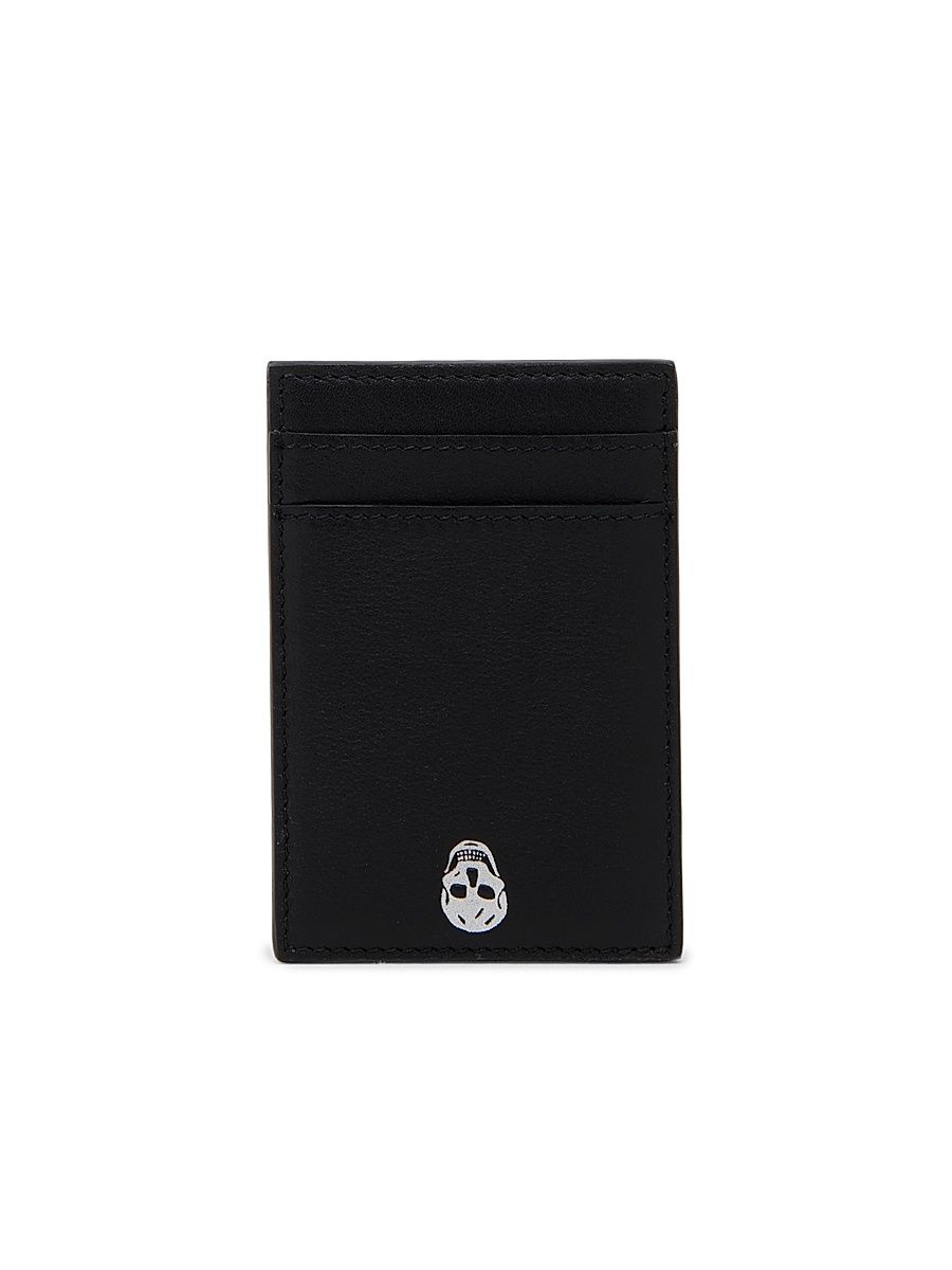 Men's Skull Leather Card Holder - Black Silver