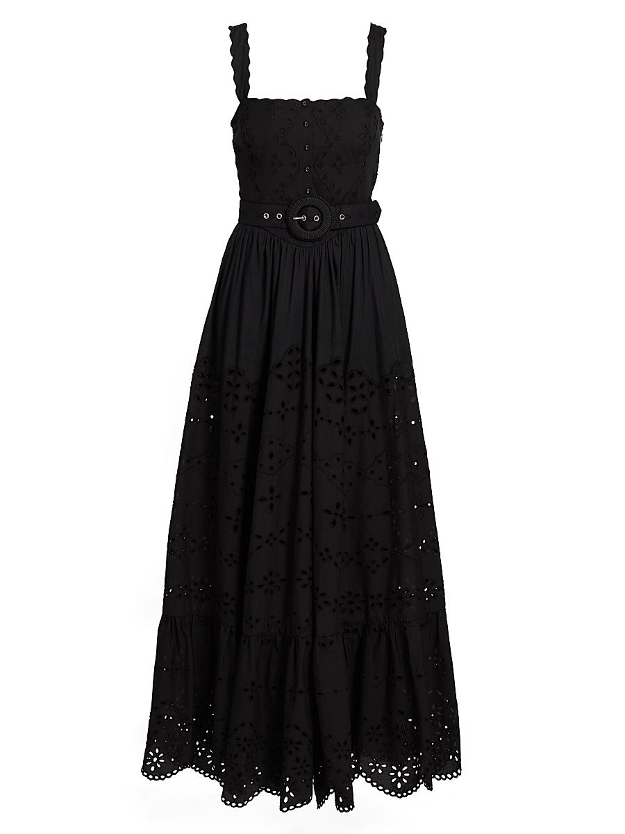 Women's Raga Belted Cotton Maxi Dress - Black - Size Large