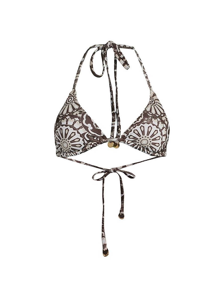 Women's Adley Floral Halterneck Bikini Top - Beach Brown Combo - Size XL