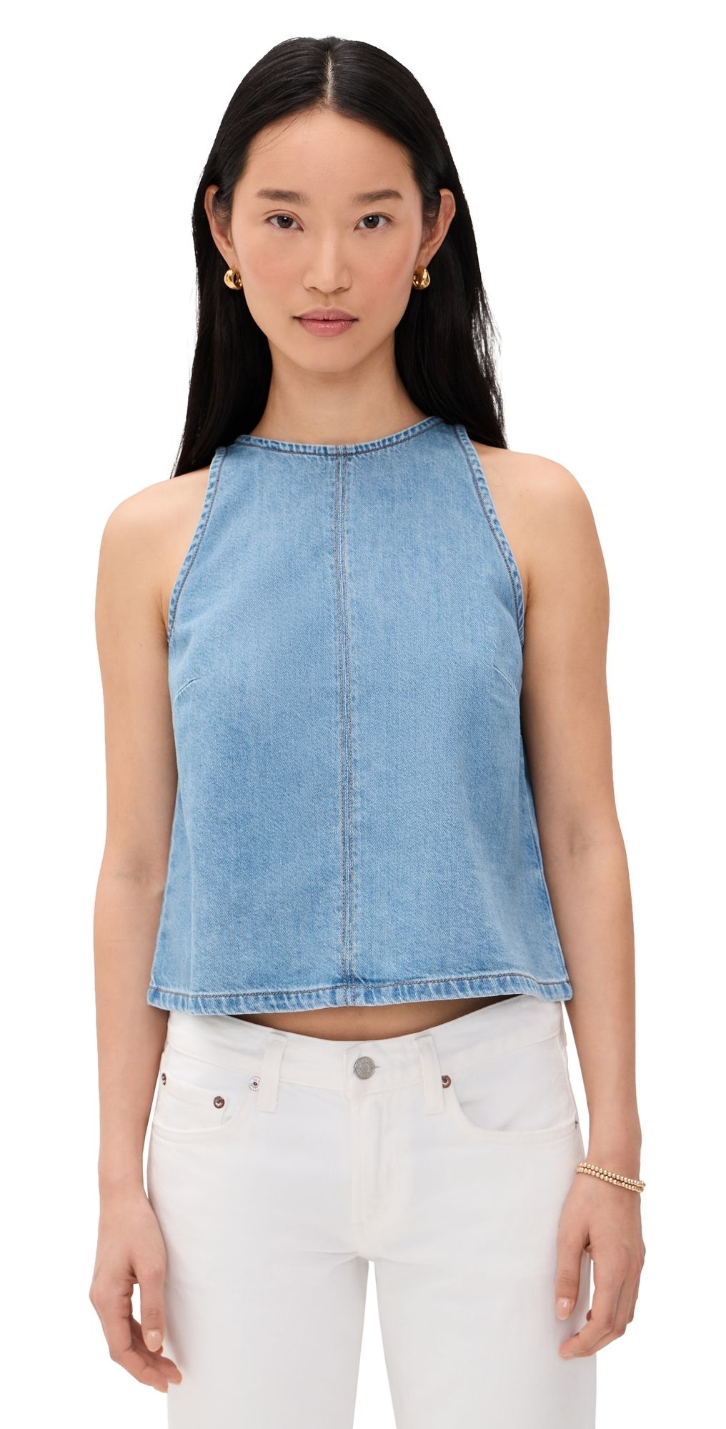 Madewell Airy Denim Halter Shell Top Clean Soft Sky XS