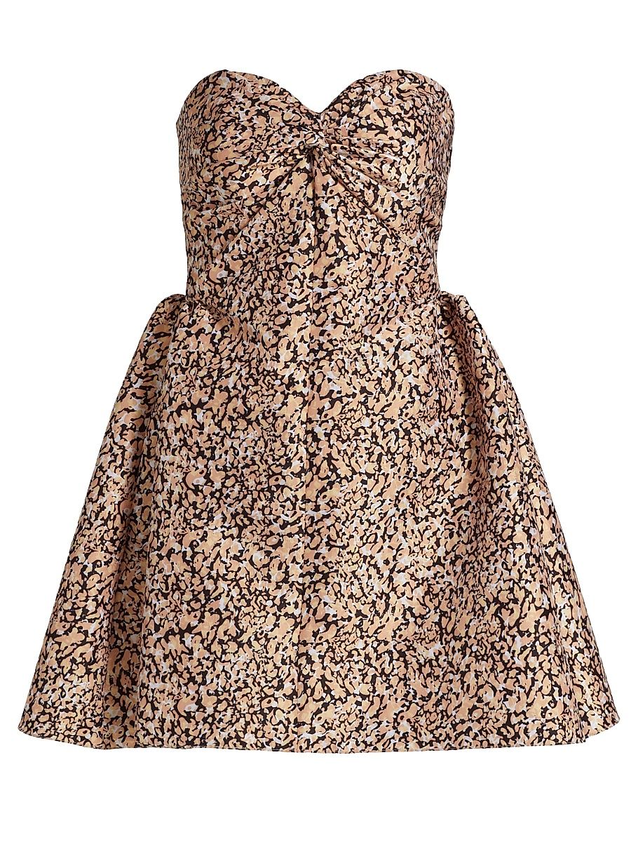 Women's Rossy Leopard Taffeta Strapless Minidress - Camel - Size 12