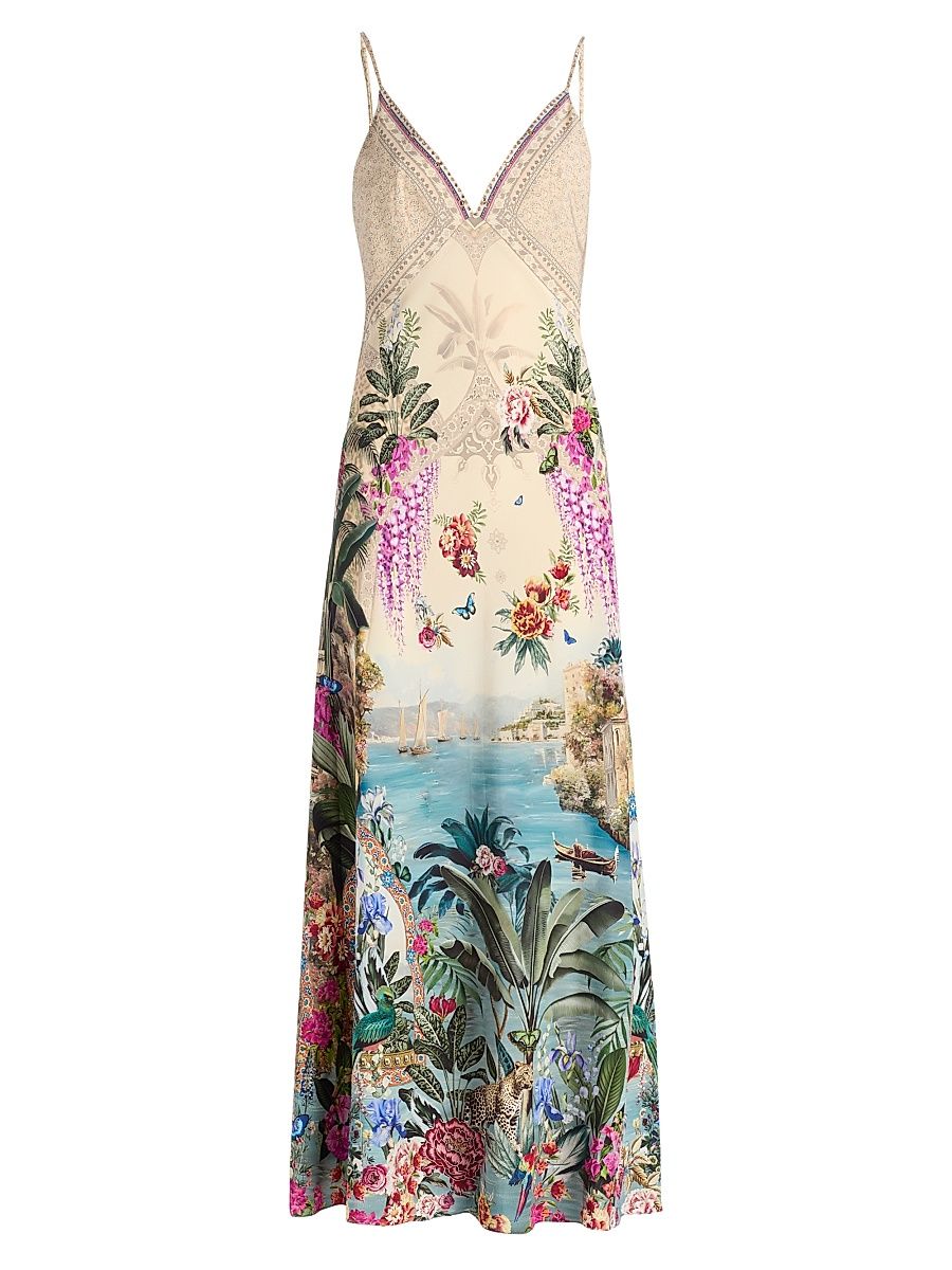 Women's Bodrum Botanicals Silk Maxi Dress - Bodrum Botanicals - Size XL