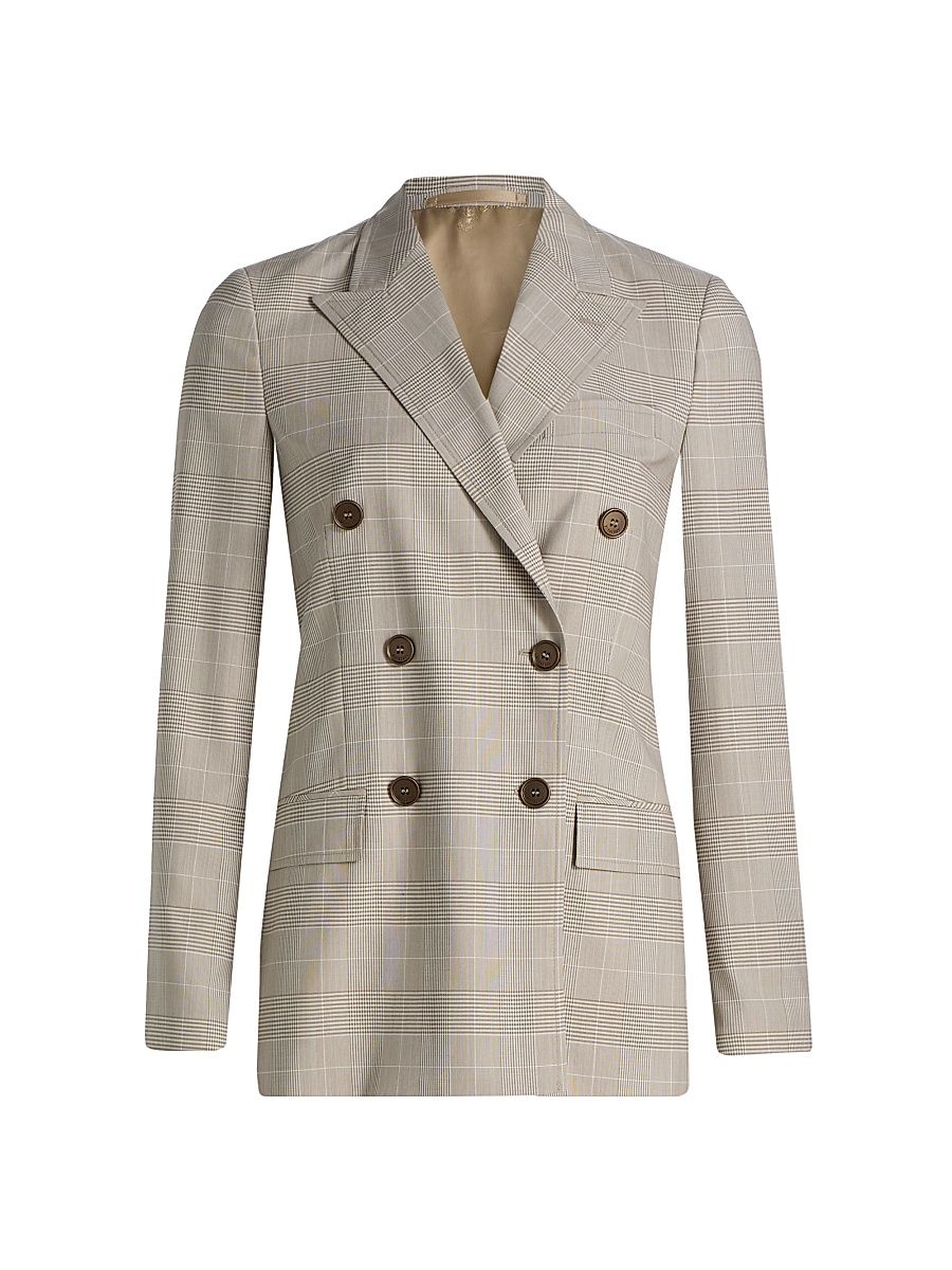 Women's Reva Check Wool Tailored Jacket - Cloudy White - Size 10