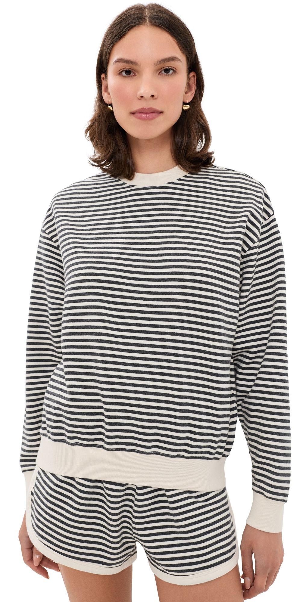 Clare V. Oversized Stripe Sweatshirt Black/Cream S