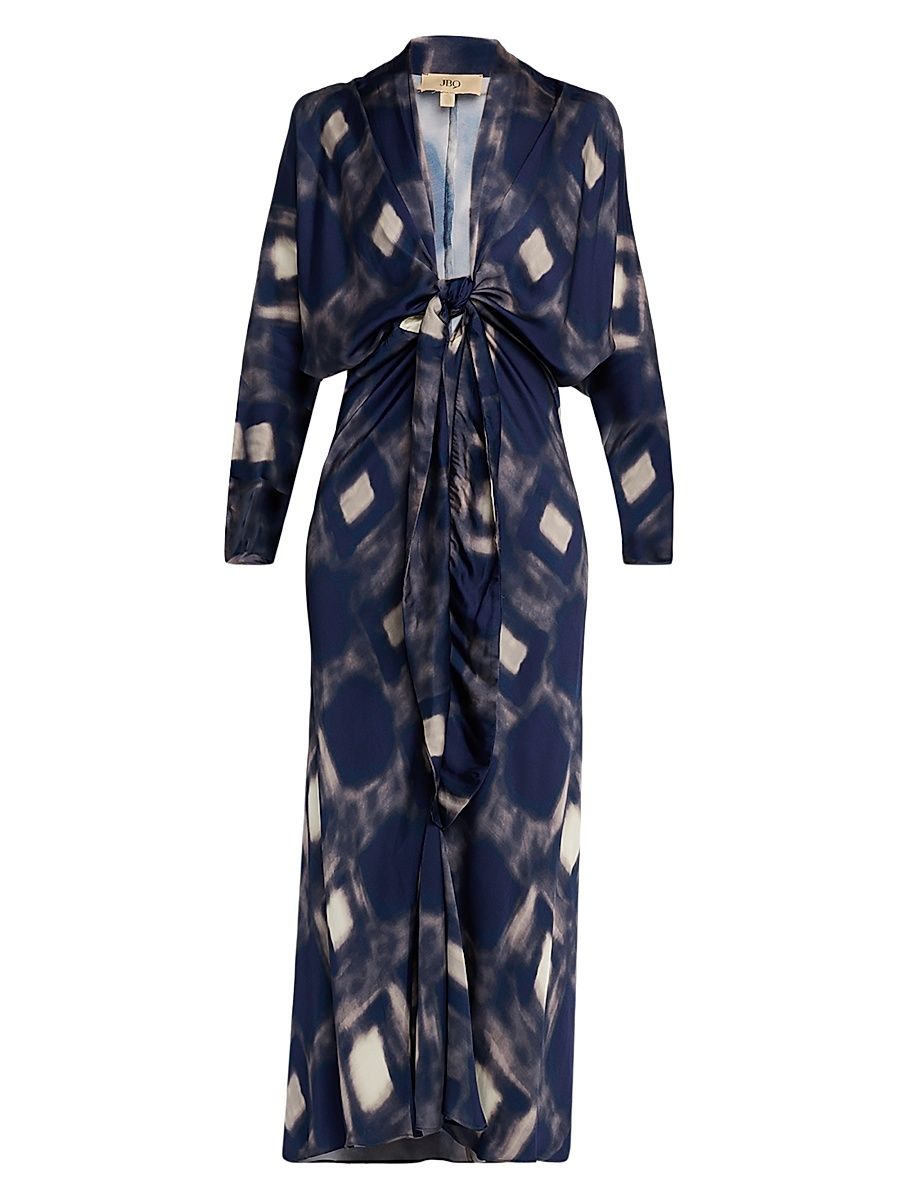 Women's Celine Geometric Tie-Front Maxi Dress - Blue - Size Medium