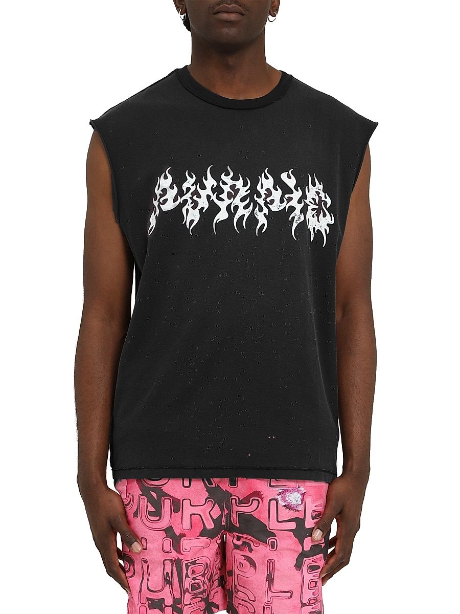 Men's Textured Distressed Sleeveless T-Shirt - Navy - Size XXL