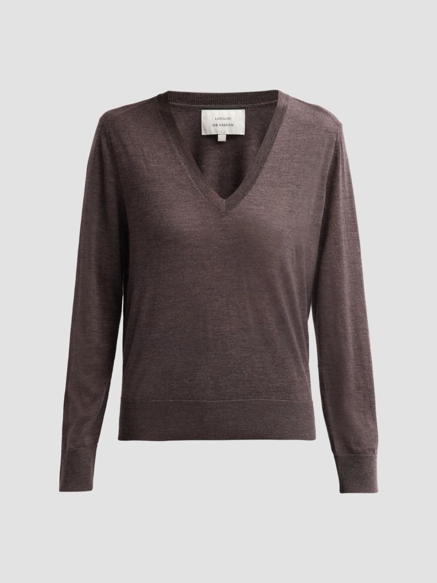 Loulou de Saison Women's Julio Cashmere V-Neck Sweater - Brown Melange - Size XS