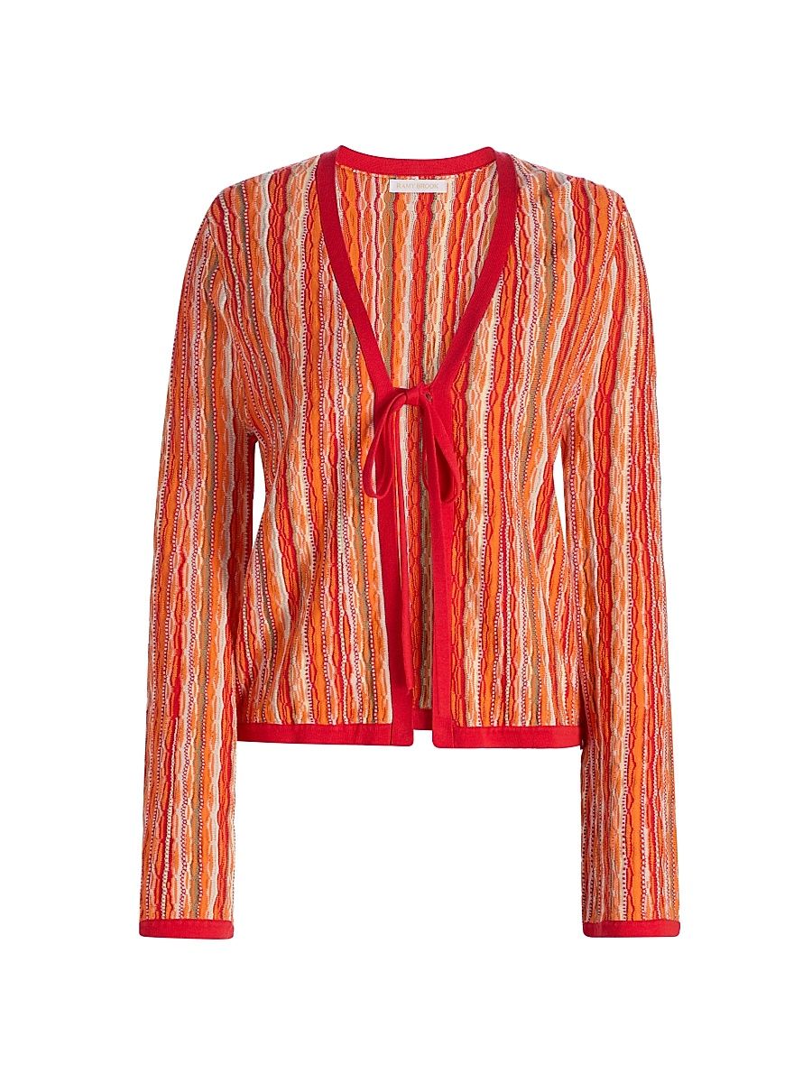 Women's Daniela Striped Cotton-Blend Cardigan - Crimson Combo Stripe - Size XXL