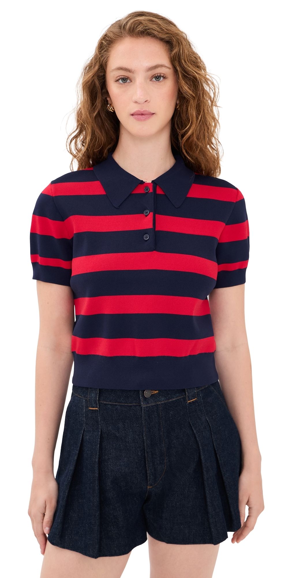 English Factory Striped Polo Knit Top Navy/Red S