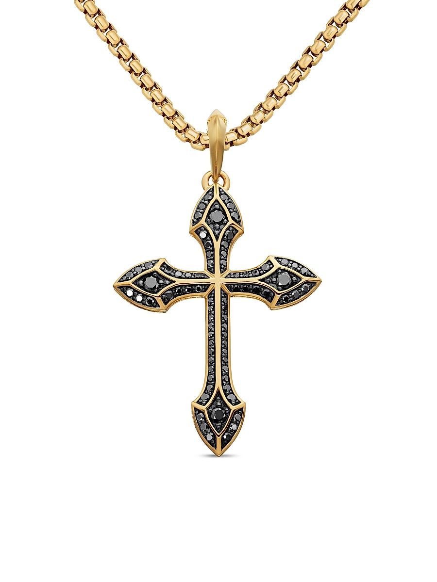 Men's Gothic Cross Amulet in 18K Yellow Gold - Black Diamond