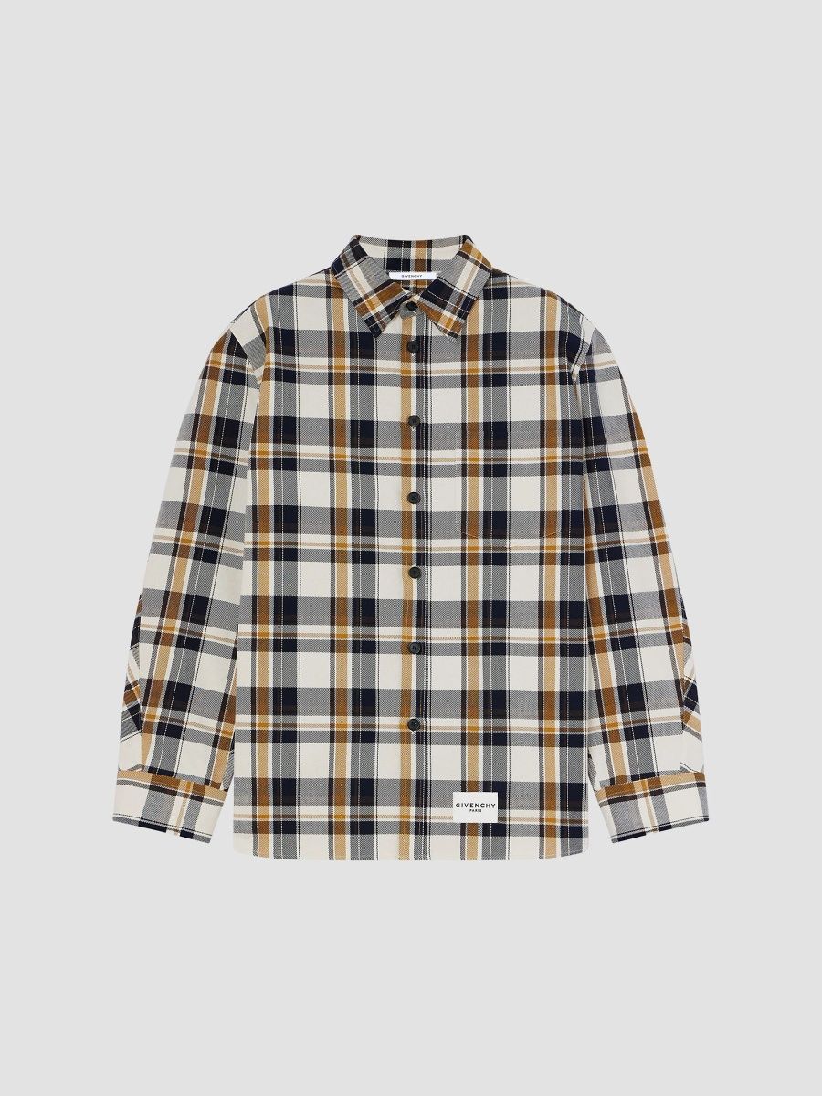 Givenchy Men's Couture Seam Checked Overshirt in Cotton - White Brown - Size XXL