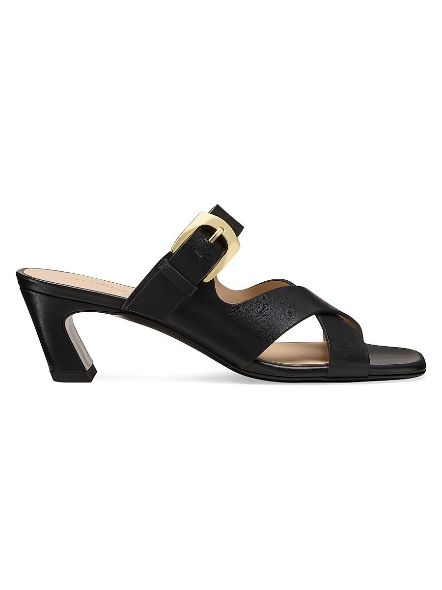 Women's Sai 50MM Leather Block-Heel Sandals - Black - Size 9.5