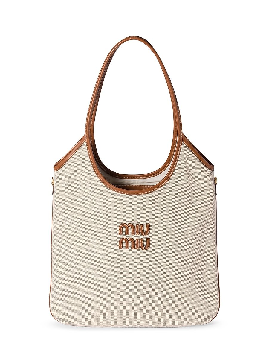 Women's Ivy Canvas and Leather Tote Bag - Beige Khaki