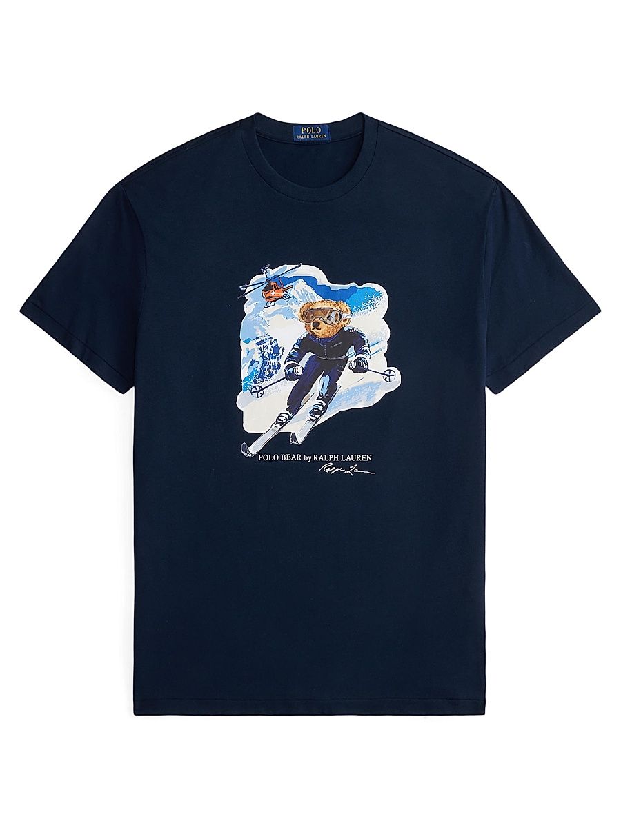 Men's Skiing Polo Bear Cotton Crewneck T-Shirt - Worth Navy Active Bear - Size XXL