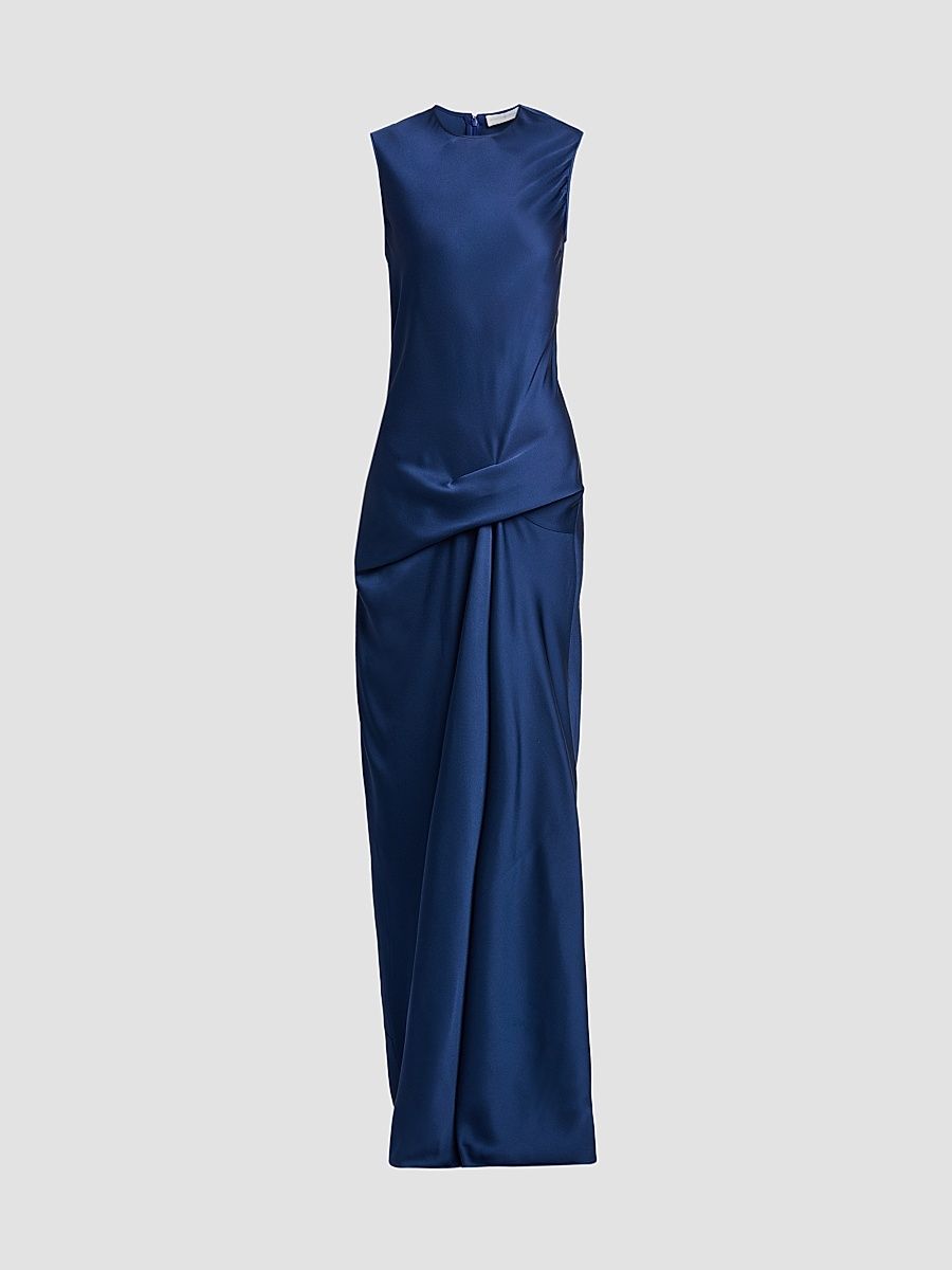 Women's Draped Satin Gown - Navy - Size 0