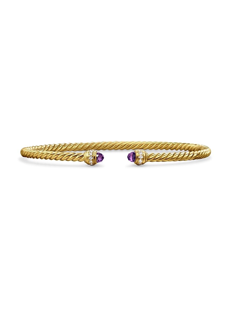 Women's Classic Cablespira Bracelet in 18K Yellow Gold and Diamonds - Pearl - Size Medium