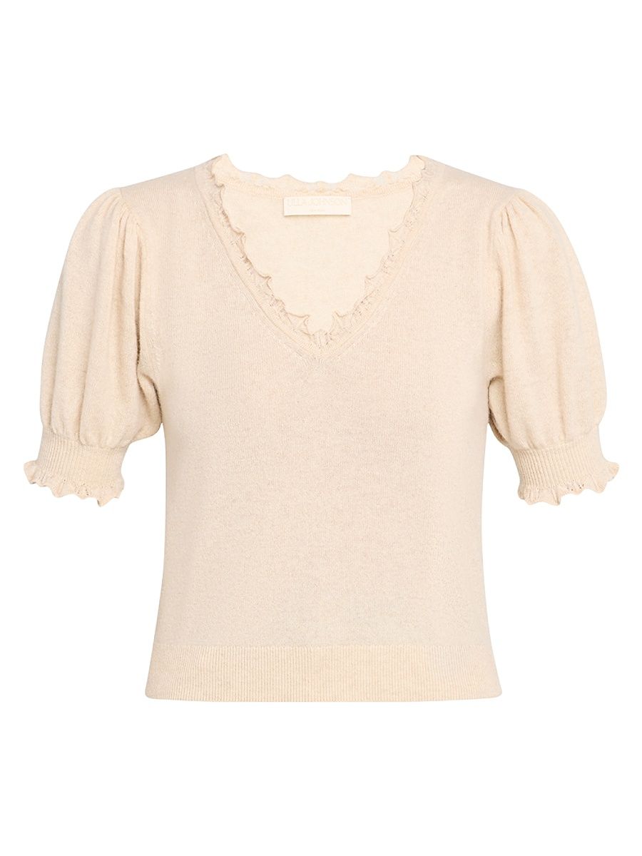 Women's Polline Cashmere Frilled Short-Sleeve Sweater - Melange - Size XL