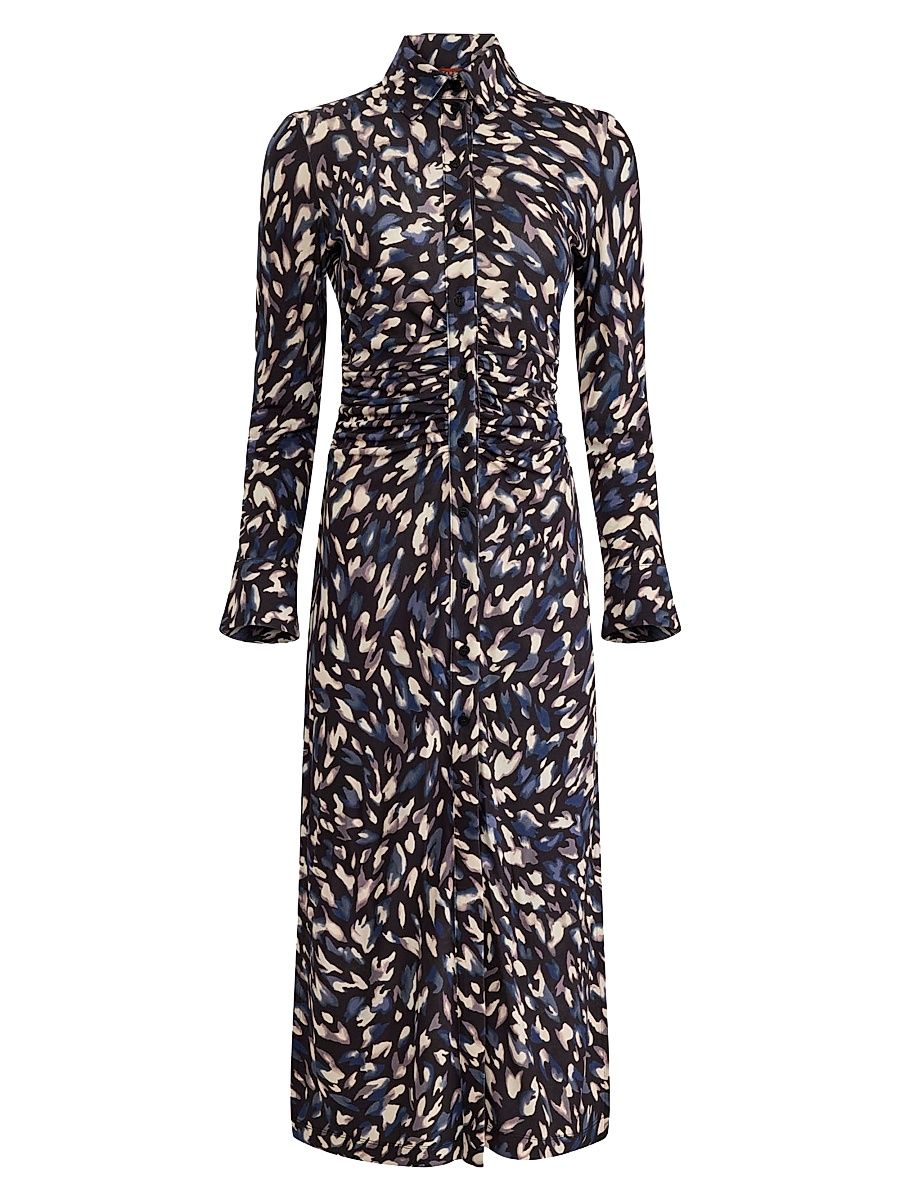 Women's Claudia Animal Print Ruched Shirtdress - Black Animal - Size 14
