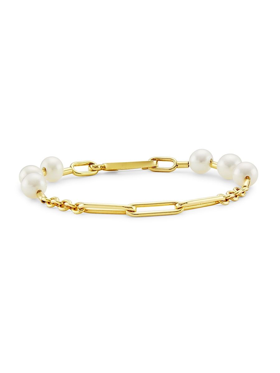 Women's 14K Yellow Gold & Freshwater Pearl Mixed-Link Chain Bracelet - Gold