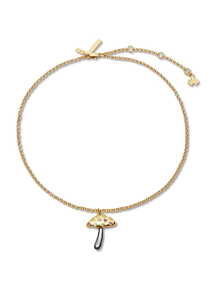 Women's Mushroom Button 14K-Gold-Plated, Hematite-Plated & Crystal Pendant Necklace - Jeweled Meadow