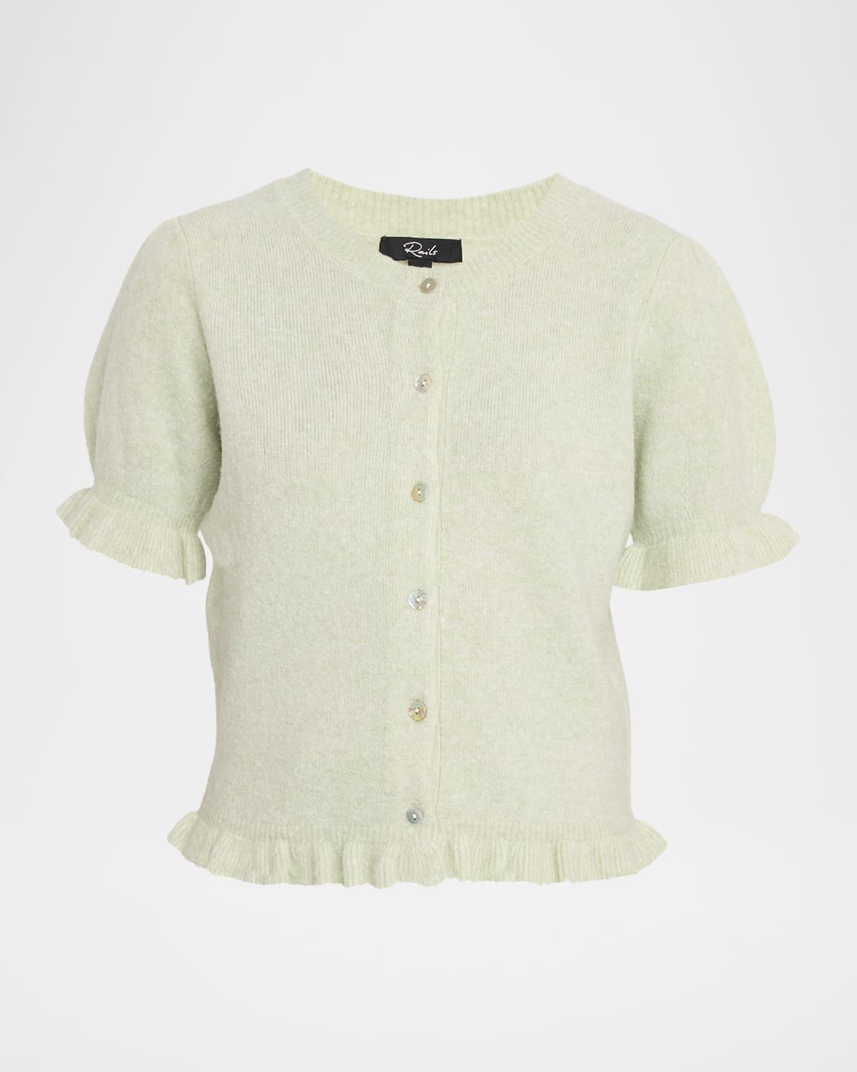 Lora Ruffle-Trim Puff-Sleeve Cardigan