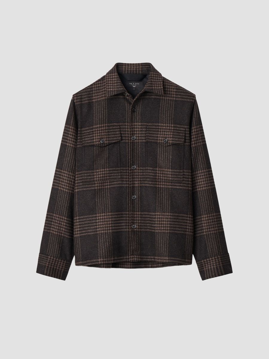 rag & bone Men's Austin Plaid Wool-Blend Shirt - Brown Plaid - Size Medium