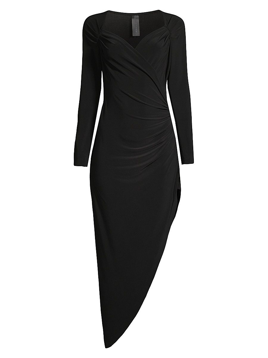 Women's Asymmetric Draped Gathered Dress - Black - Size Medium