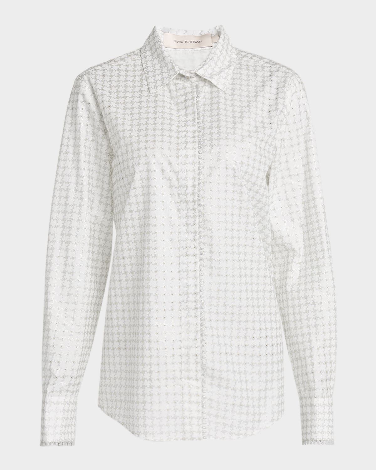 Metallic Eyelet Cotton Button-Down Shirt