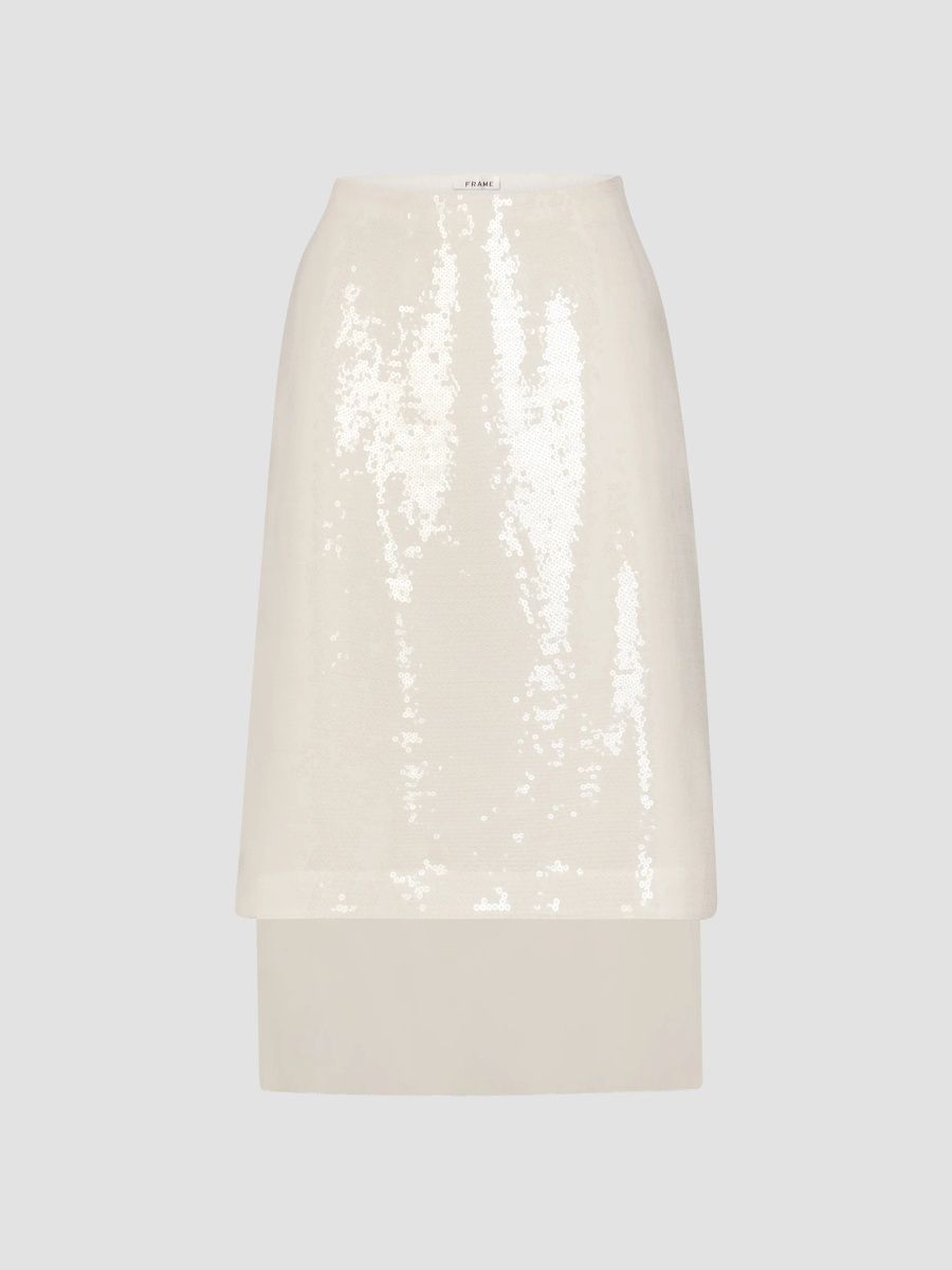 FRAME Women's The Sequin Starlight Layered Silk Midi Skirt - Cream - Size 12