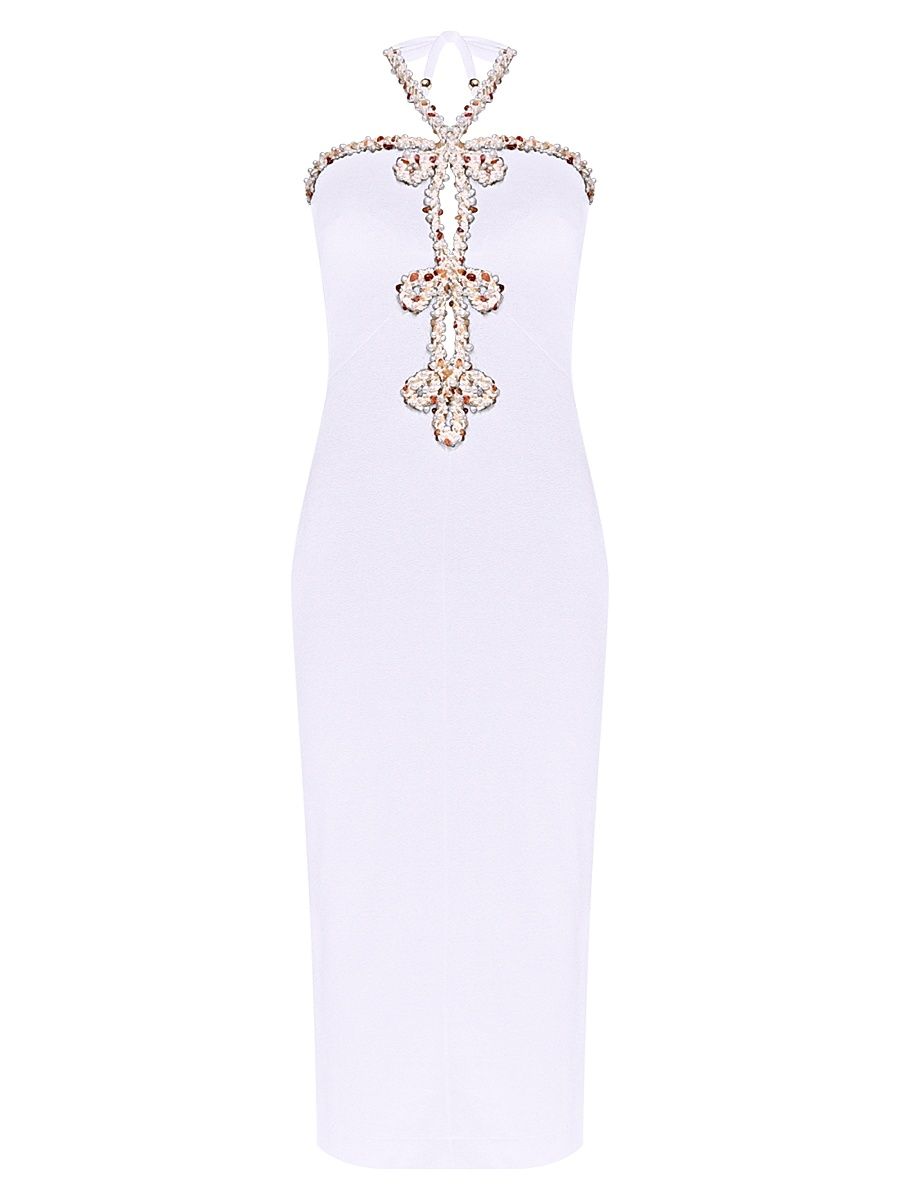 Women's Jade Embellished Halterneck Midi-Dress - Off White - Size XS