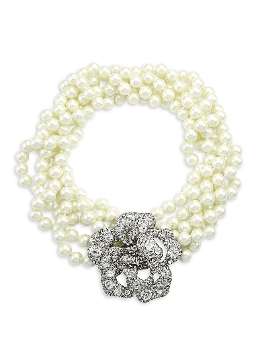 Women's Glass Pearl & Crystal Flower Multi-Strand Necklace - Cultura Pearl