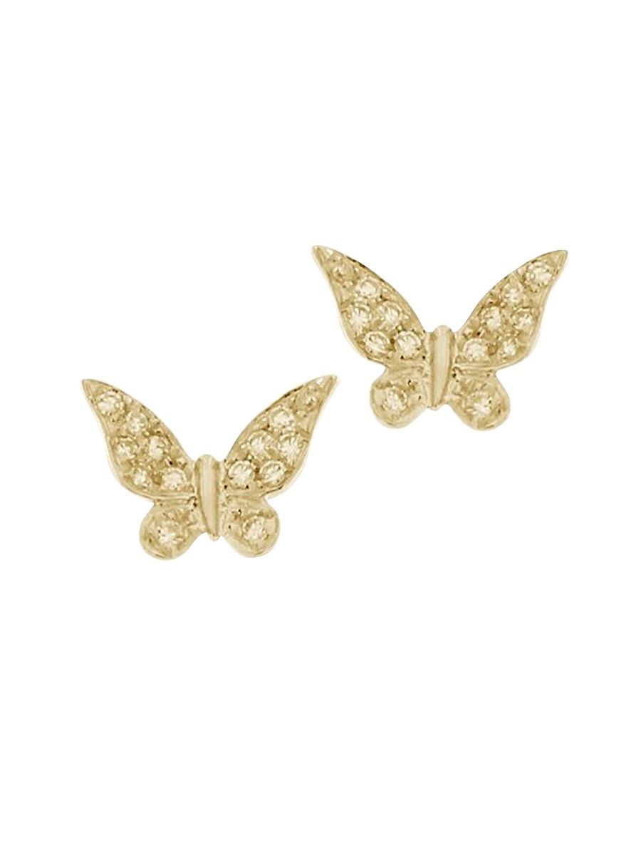 Women's 14K Yellow Gold & Diamond Butterfly Stud Earrings - Yellow Gold