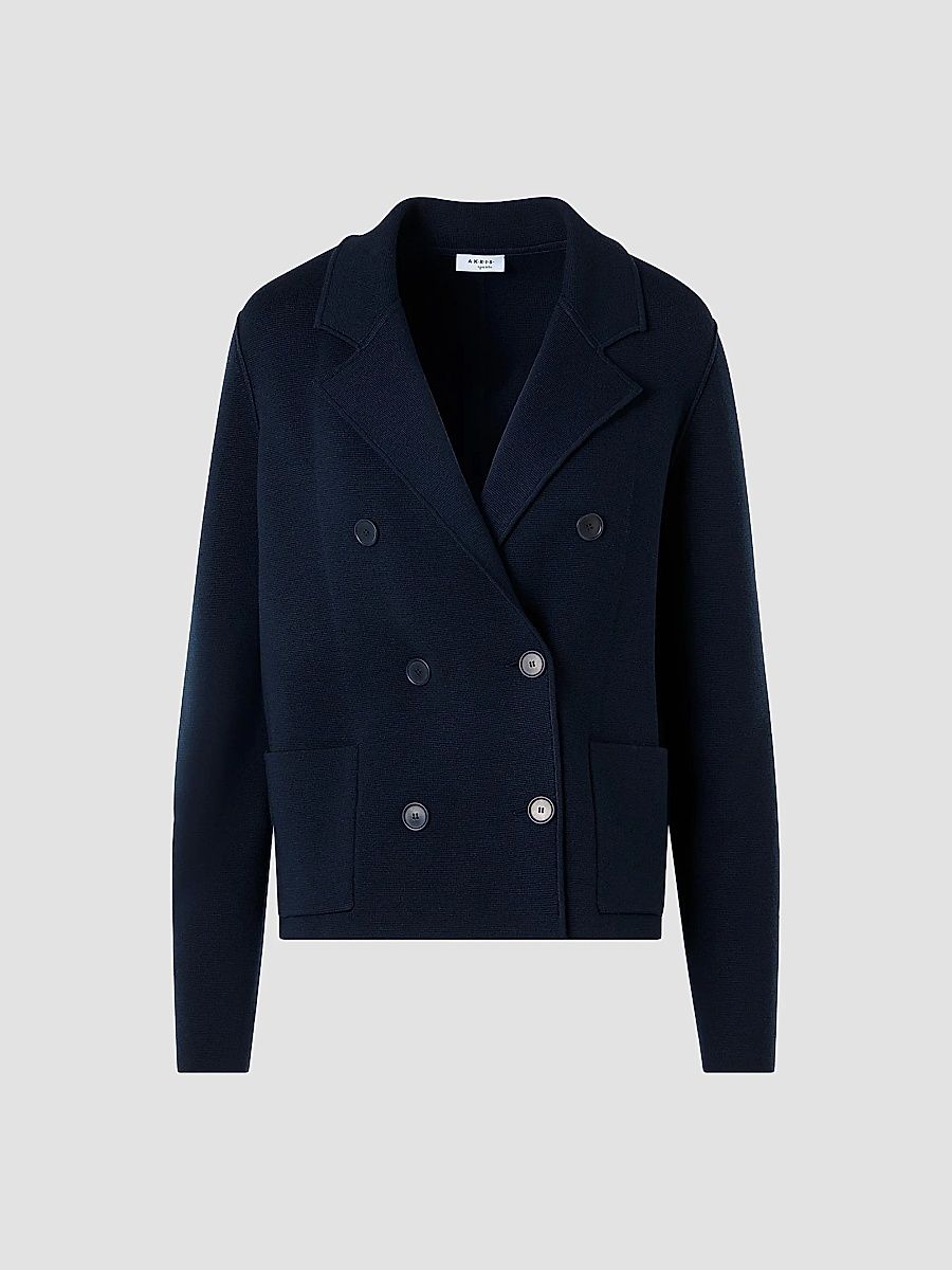 Women's Stretch Wool Cardigan-Style Jacket - Navy - Size 16