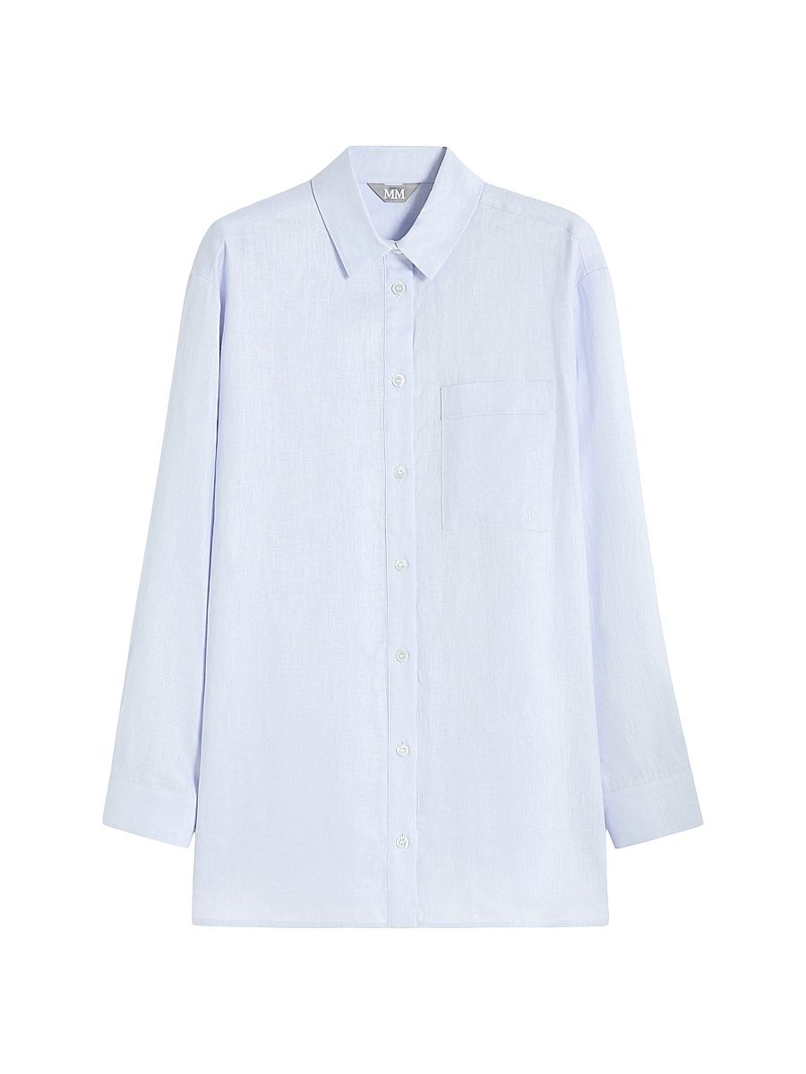 Women's Oversized Linen Canvas Shirt - Sky Blue - Size 16