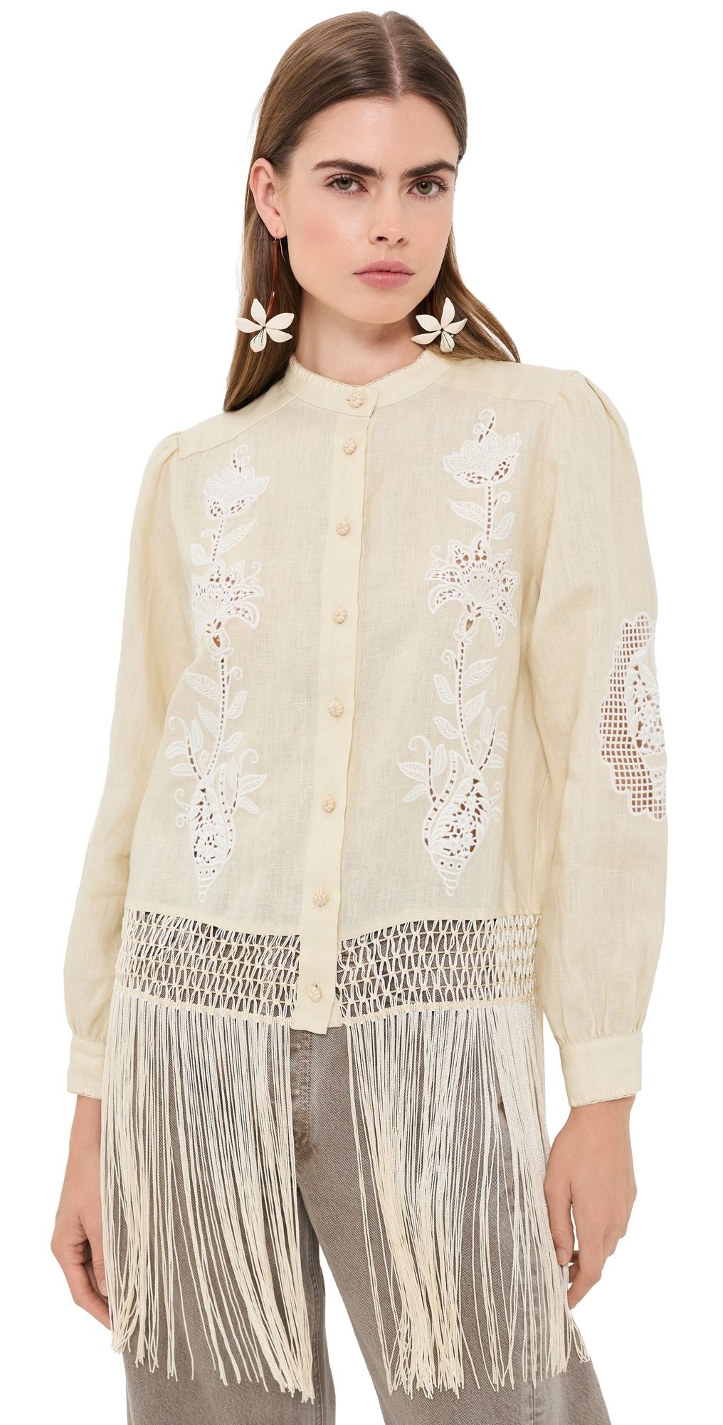 FARM Rio Sand Richilieu Long Sleeve Shirt Sand M
