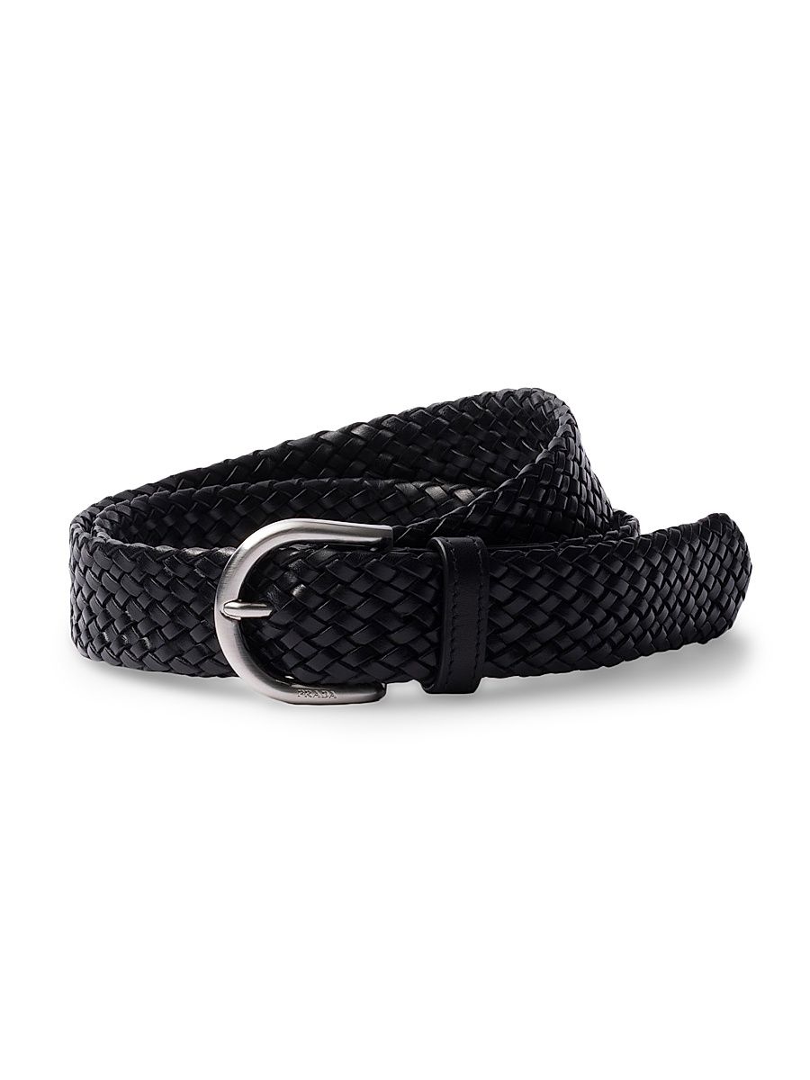 Men's Braided Leather Belt - Black - Size 40