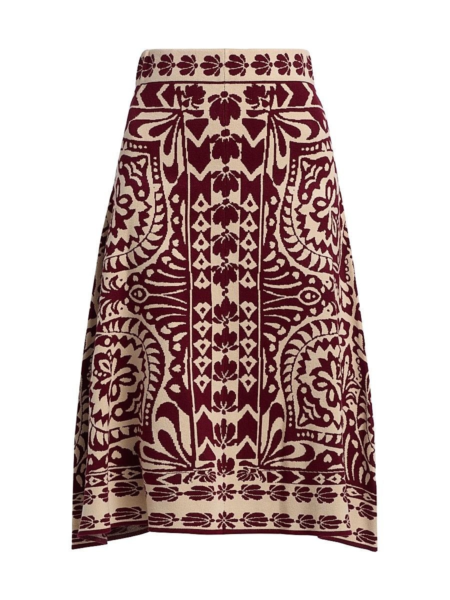 Women's Pineapple Love Intarsia-Knit Midi-Skirt - Dark Red - Size Medium