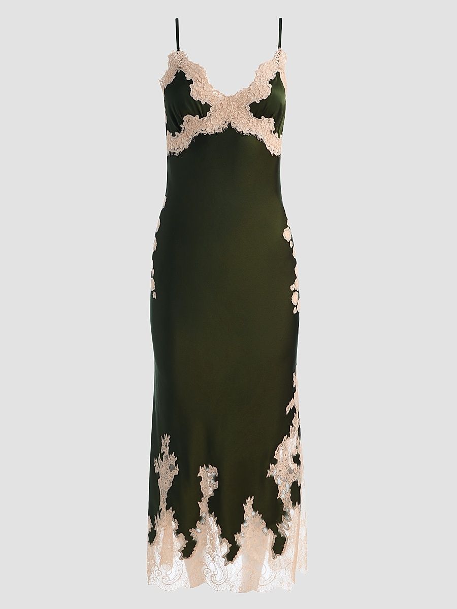 Women's Julietta Cutaway Lace Trim Slip Dress - Dark Fern Biscotti - Size 0