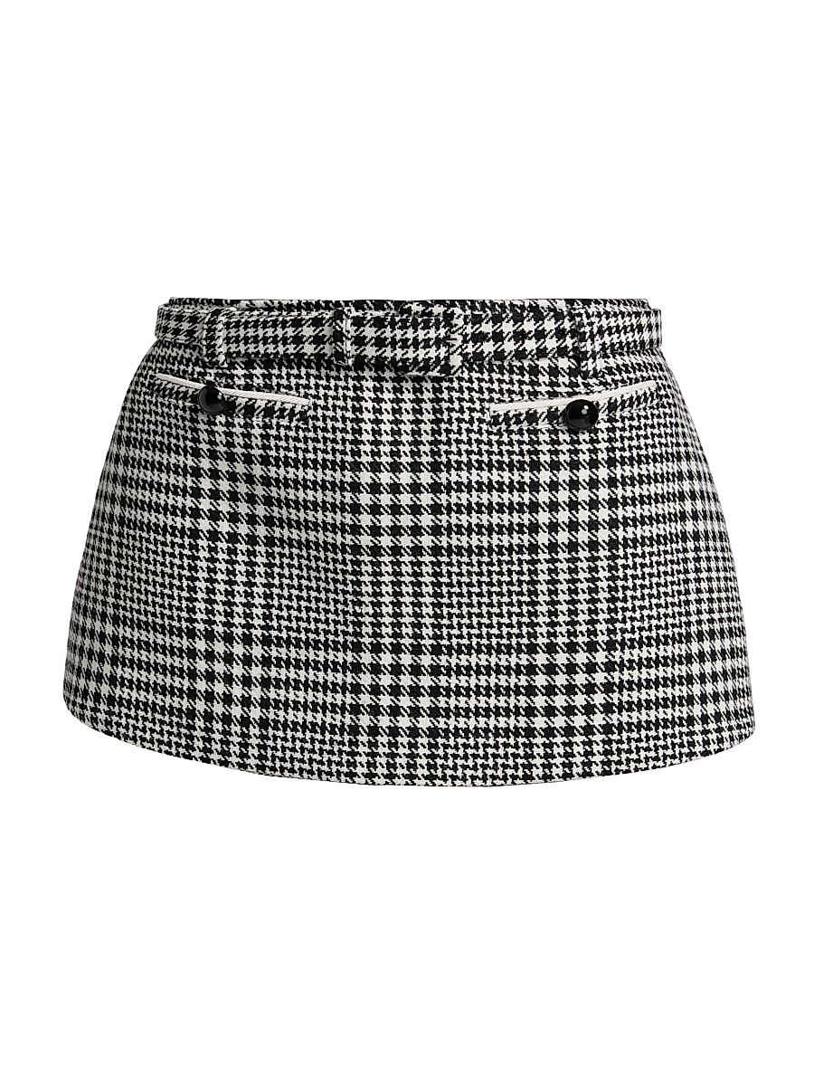 Women's Houndstooth Wool-Blend Mini Skort - Black And White - Size 12