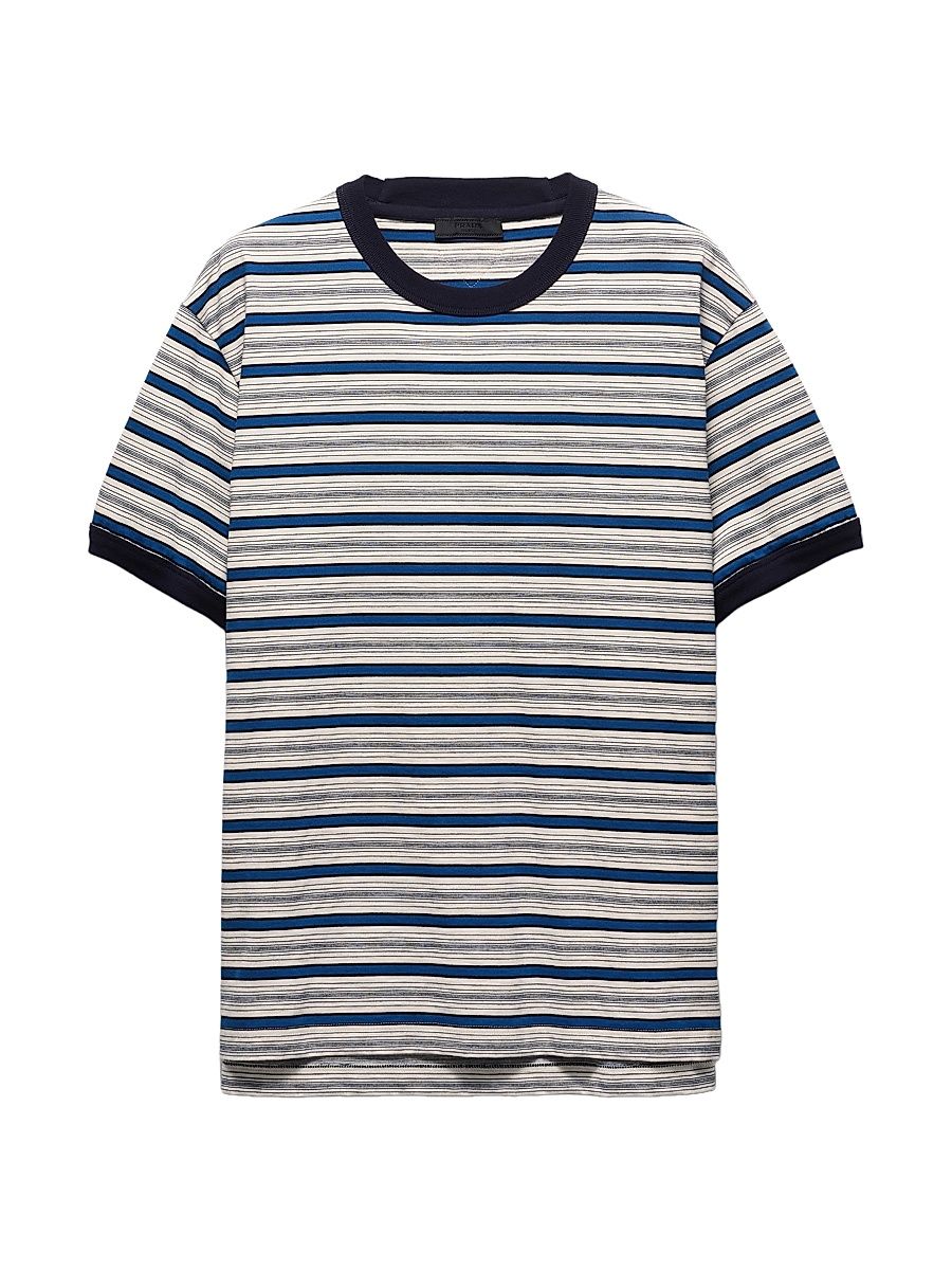 Men's Striped Cotton T-Shirt - Beige Blue - Size XXL