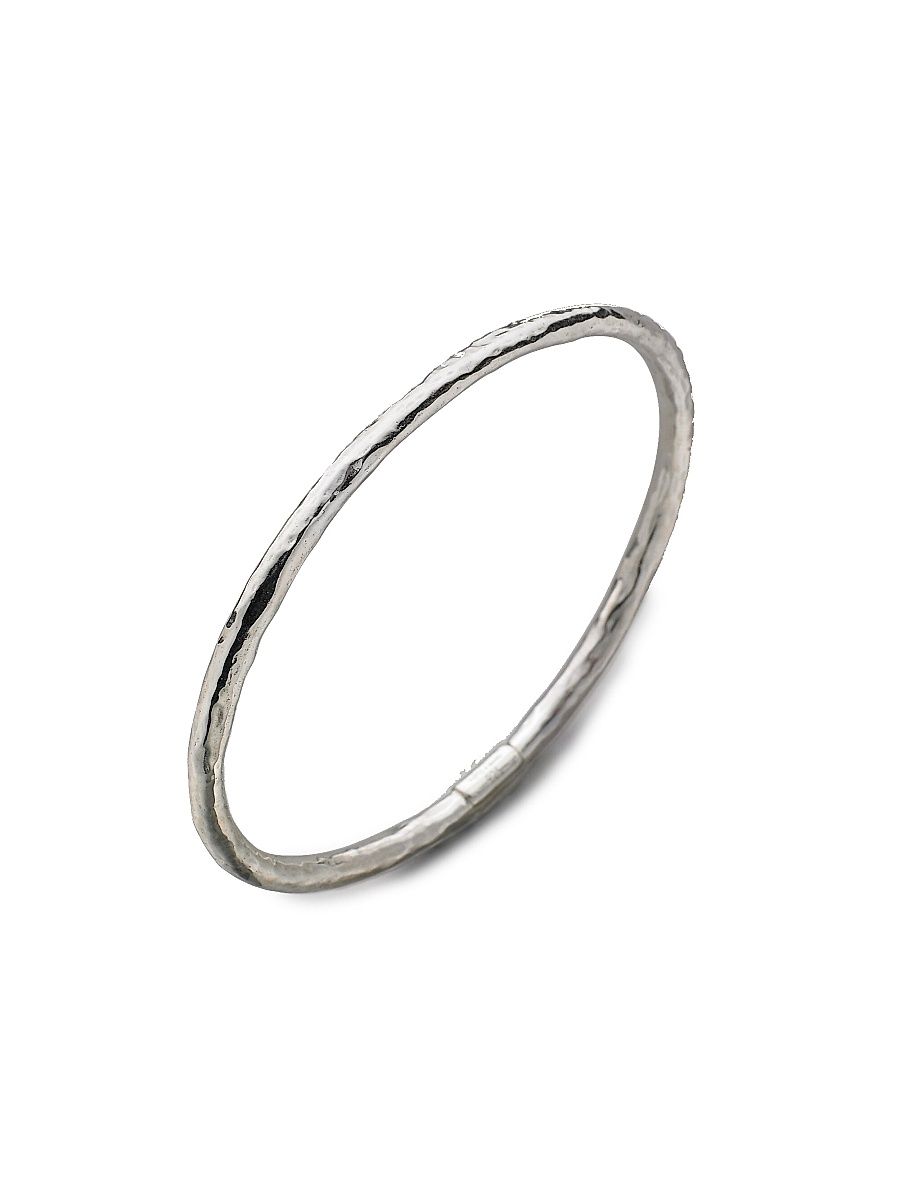 Women's Classico Thin Sterling Silver Hammered Bangle Bracelet - Silver