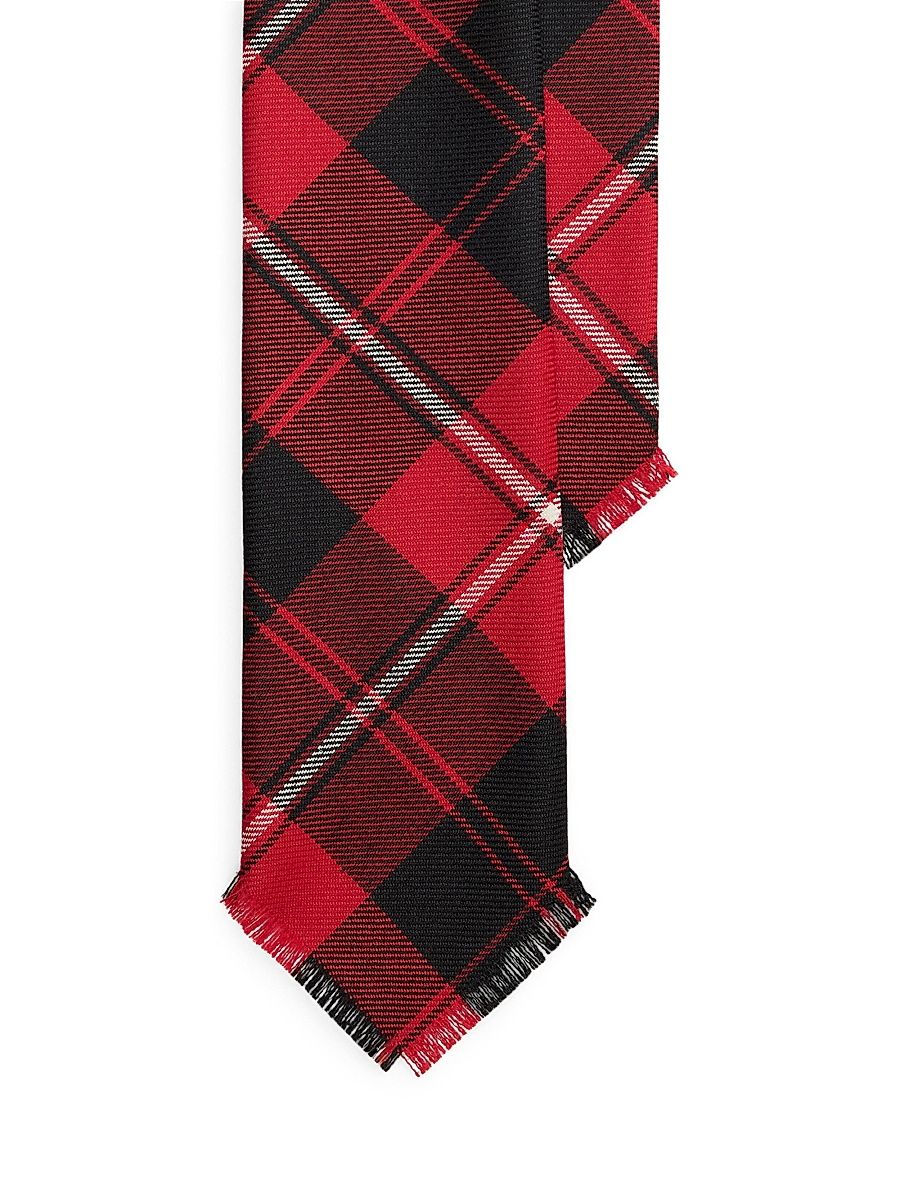 Men's Graduate Fringe Tartan Wool Tie - Red Black White