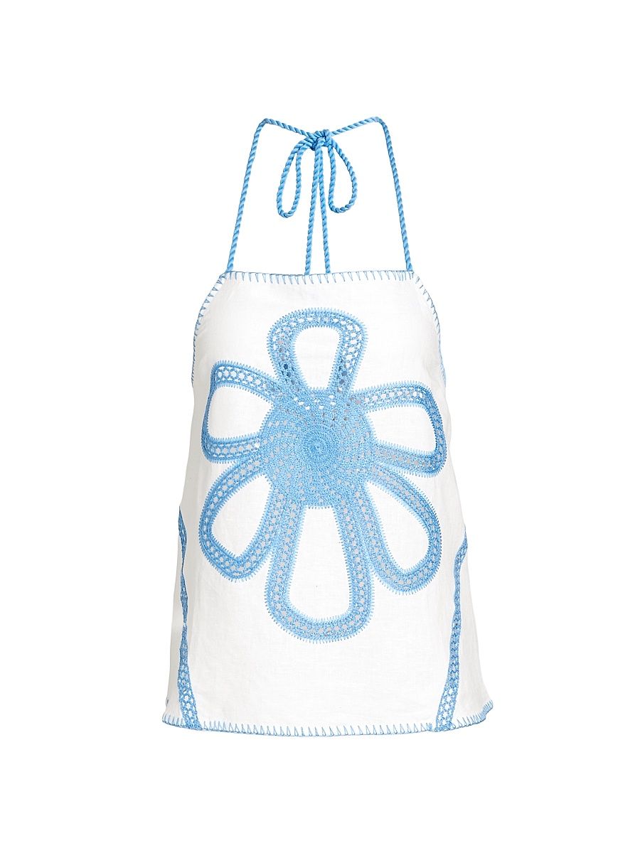 Women's Kampos Floral Crochet Halterneck Top - White Multi - Size Large