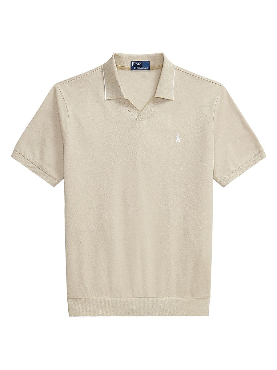 Men's Logo Cotton Jacquard Polo Shirt - Coastal Beige White - Size Large