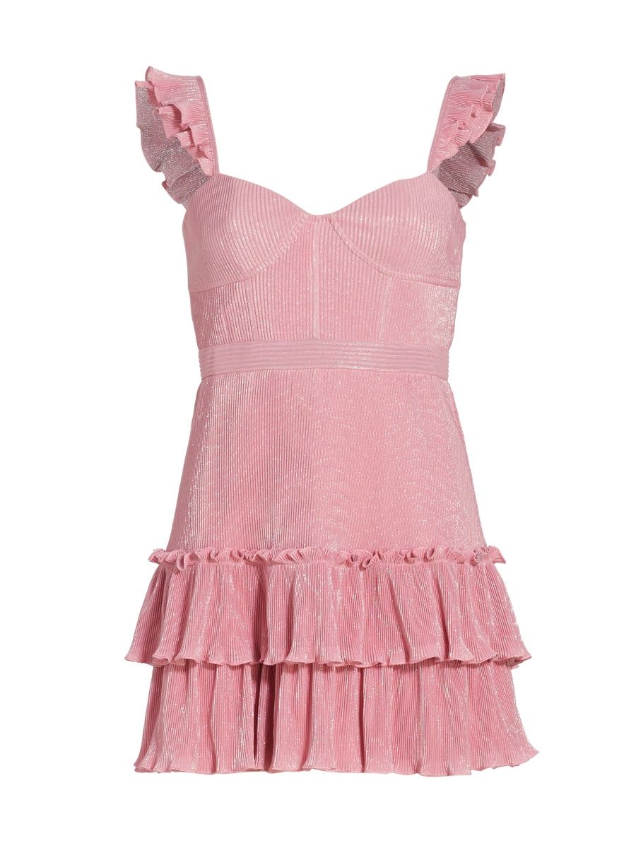Women's Lavenda Tiered Metallic Minidress - Bubblegum - Size Large