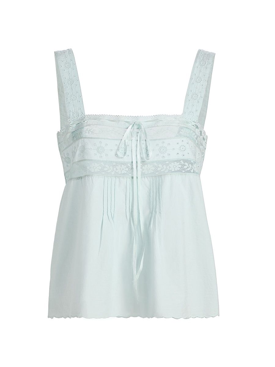 Women's Euri Eyelet Cotton-Linen Top - Baby Blue - Size XS