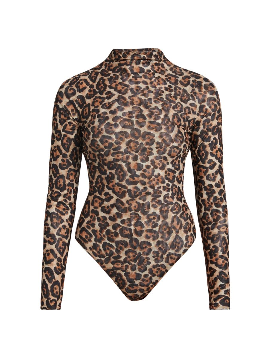 Ronny Kobo Women's Vittoria Leopard Mock Turtleneck Bodysuit - Leopard - Size XL