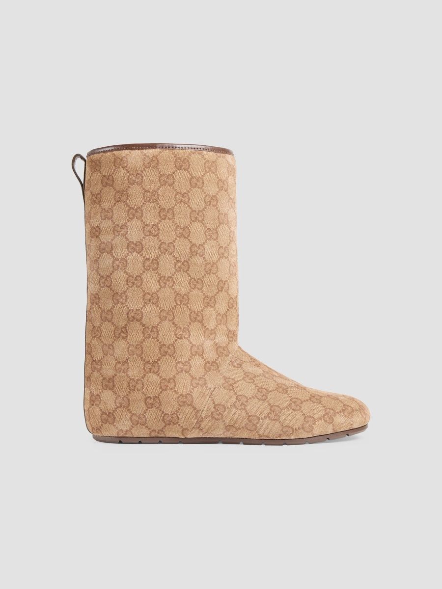 Gucci Women's Martin GG Supreme Shearling-Lined Leather Boots - Beige Brown - Size 11.5