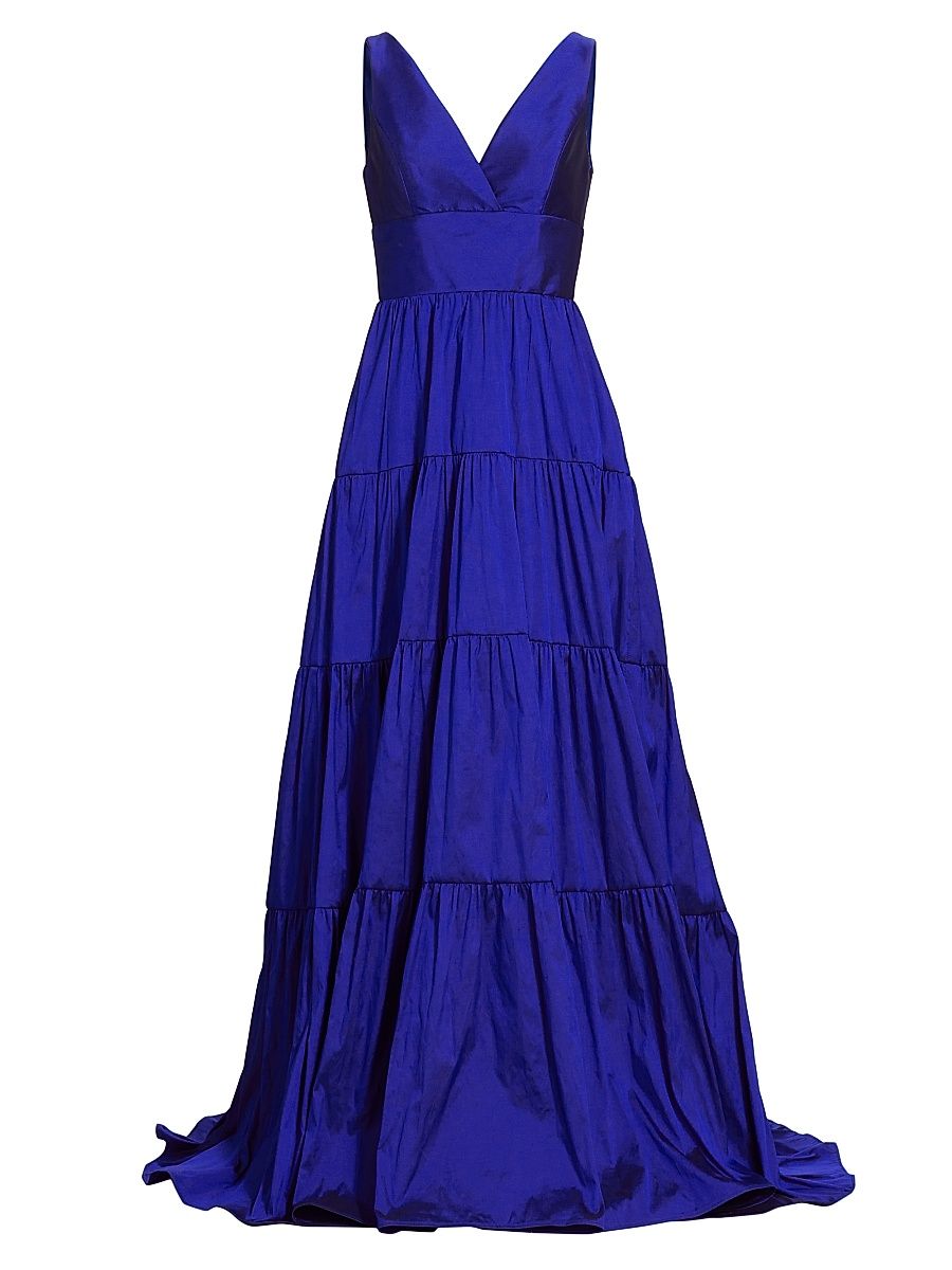 Women's Taffeta V-Neck Tiered Gown - Cobalt - Size 14
