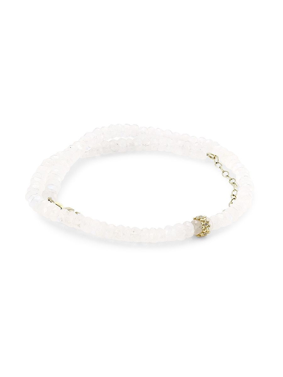 Women's 14K Yellow Gold, Rainbow Moonstone & Diamond Daisy Rondelle Beaded Choker Necklace - Yellow Gold